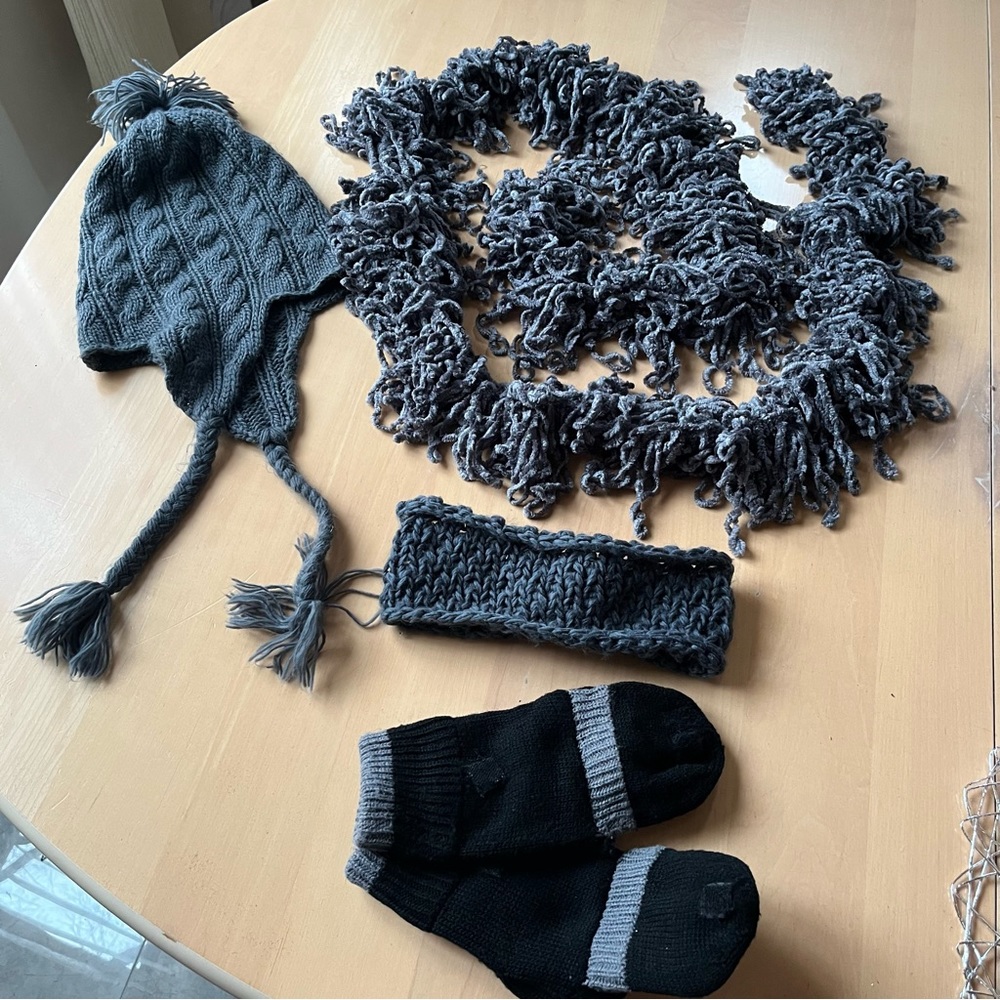 Delias & other gray winter set combo - hat scarf gloves headband